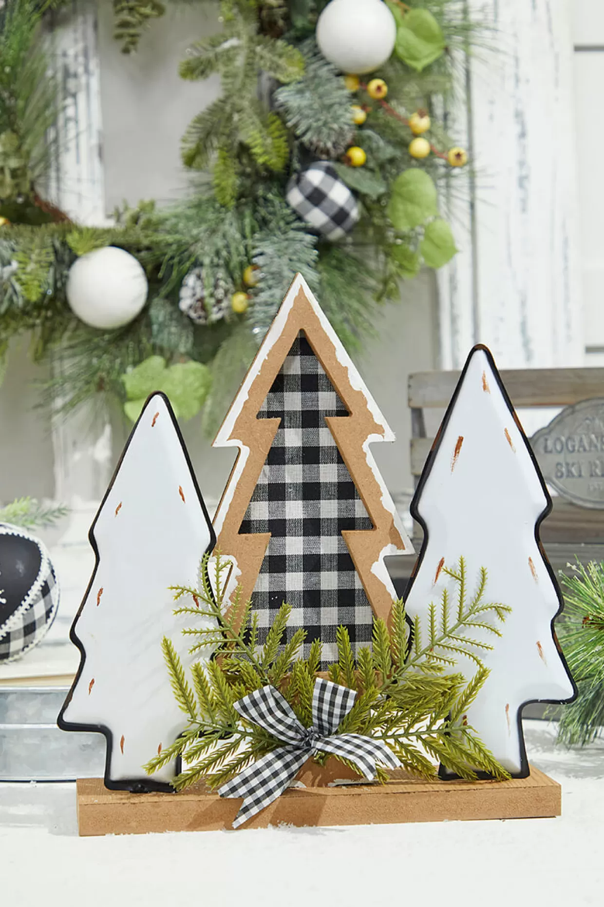 Decorator's Warehouse 12" Wood Holiday Trees With Plaid Bow