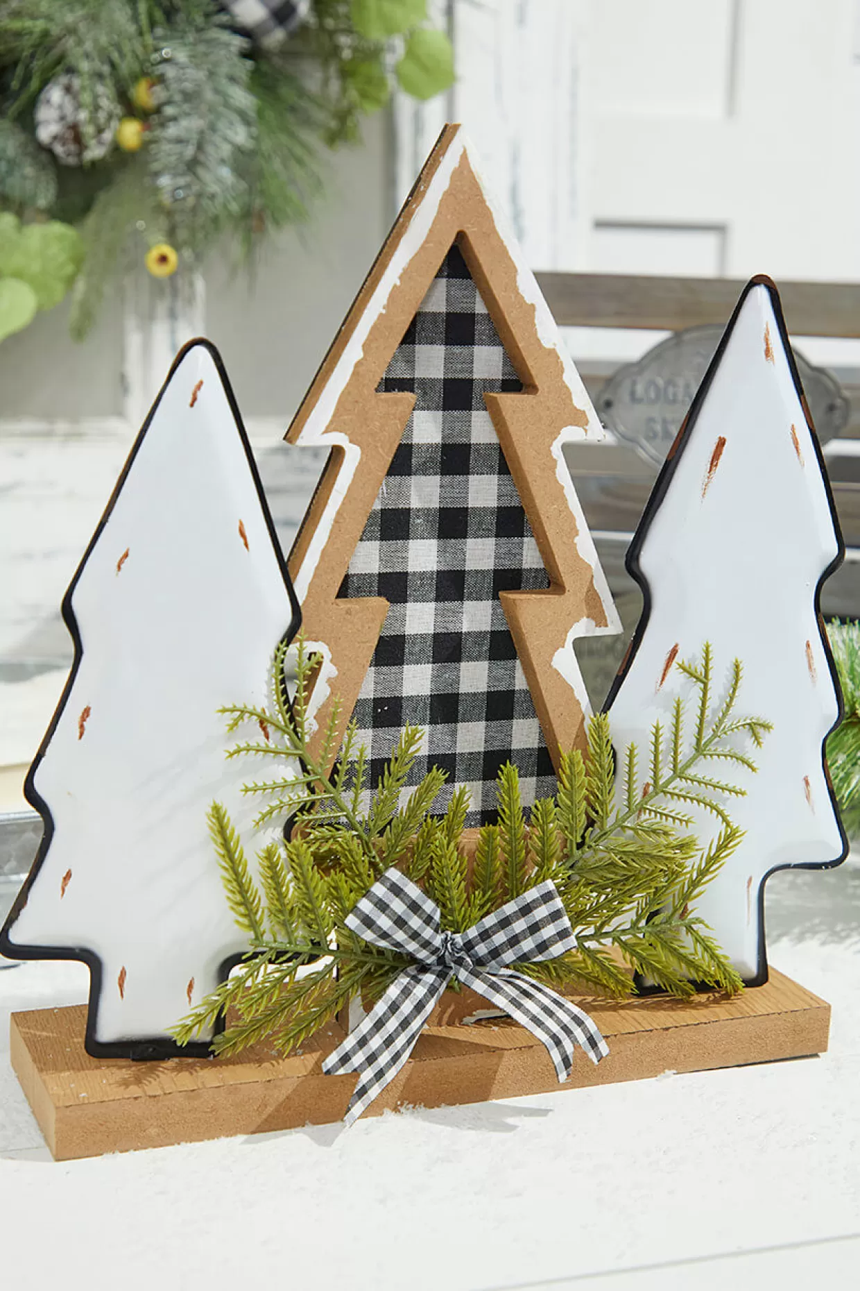 Decorator's Warehouse 12" Wood Holiday Trees With Plaid Bow