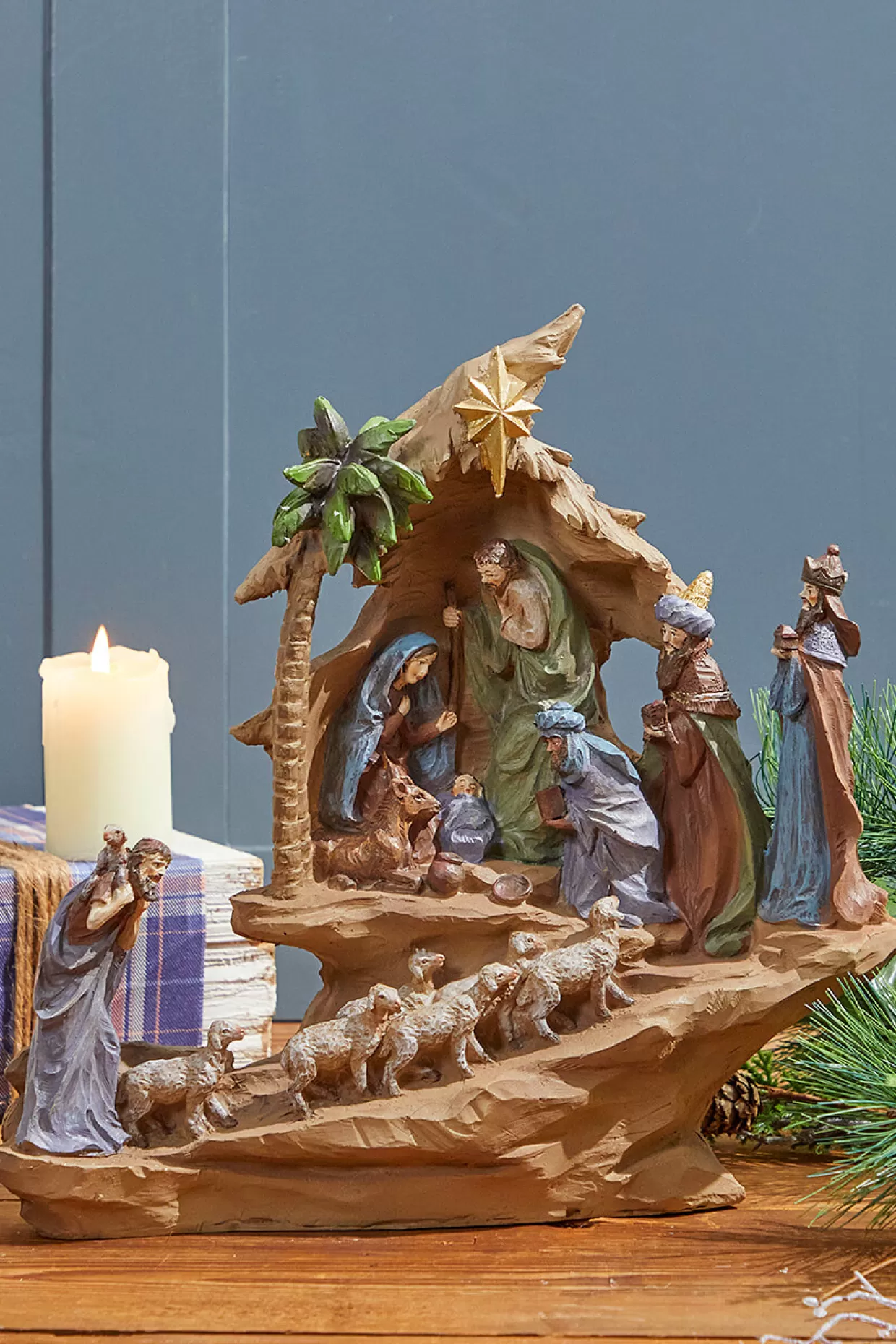 Decorator's Warehouse 13.5" Resin Stairway Nativity With Sheep Herd