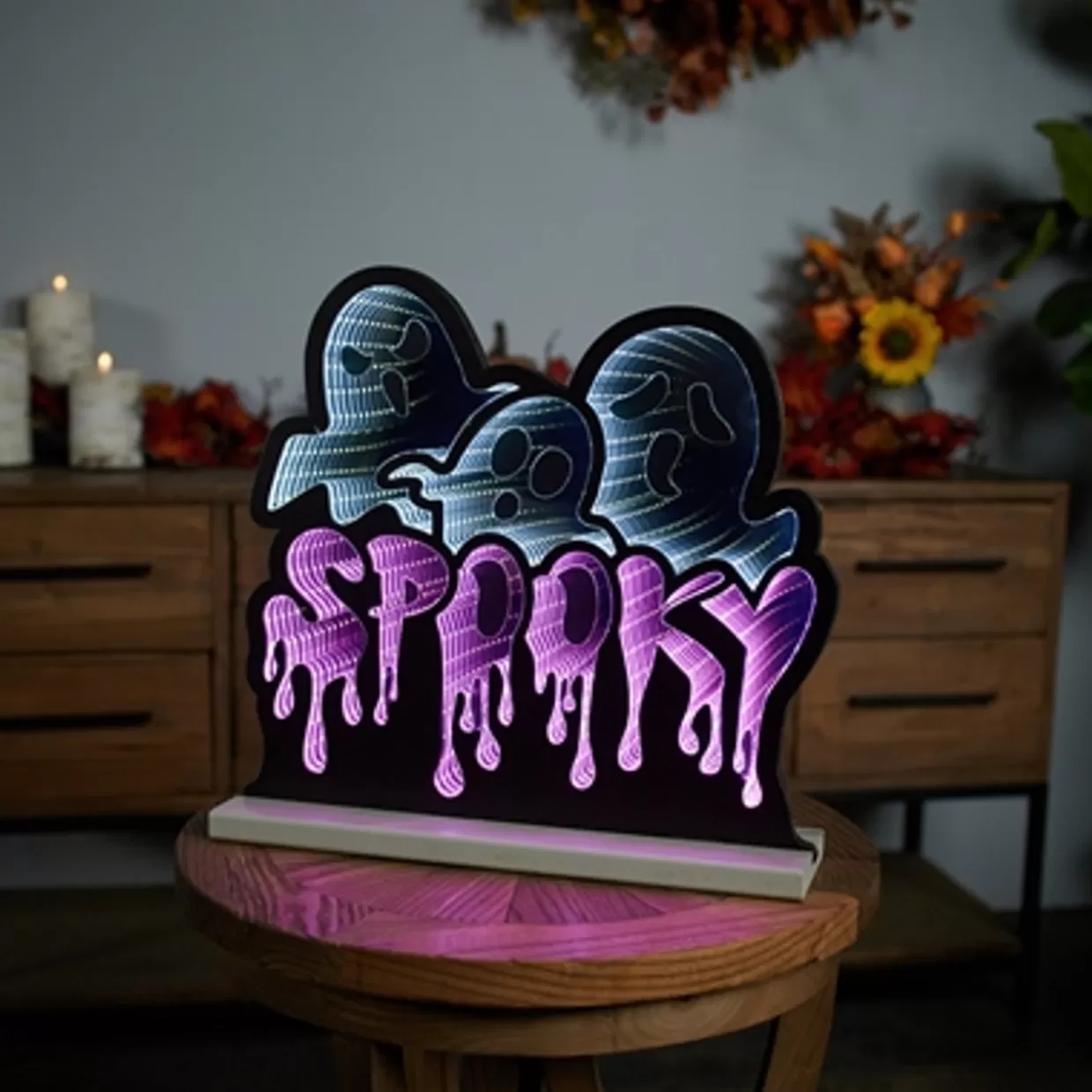 Decorator's Warehouse 15.5"L X 15"H Triple Ghost/Spooky Infinity Light