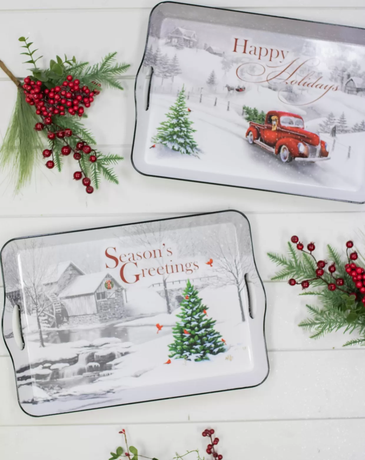 Decorator's Warehouse 17.3”L Holiday Farmhouse Red Truck Scene Tray