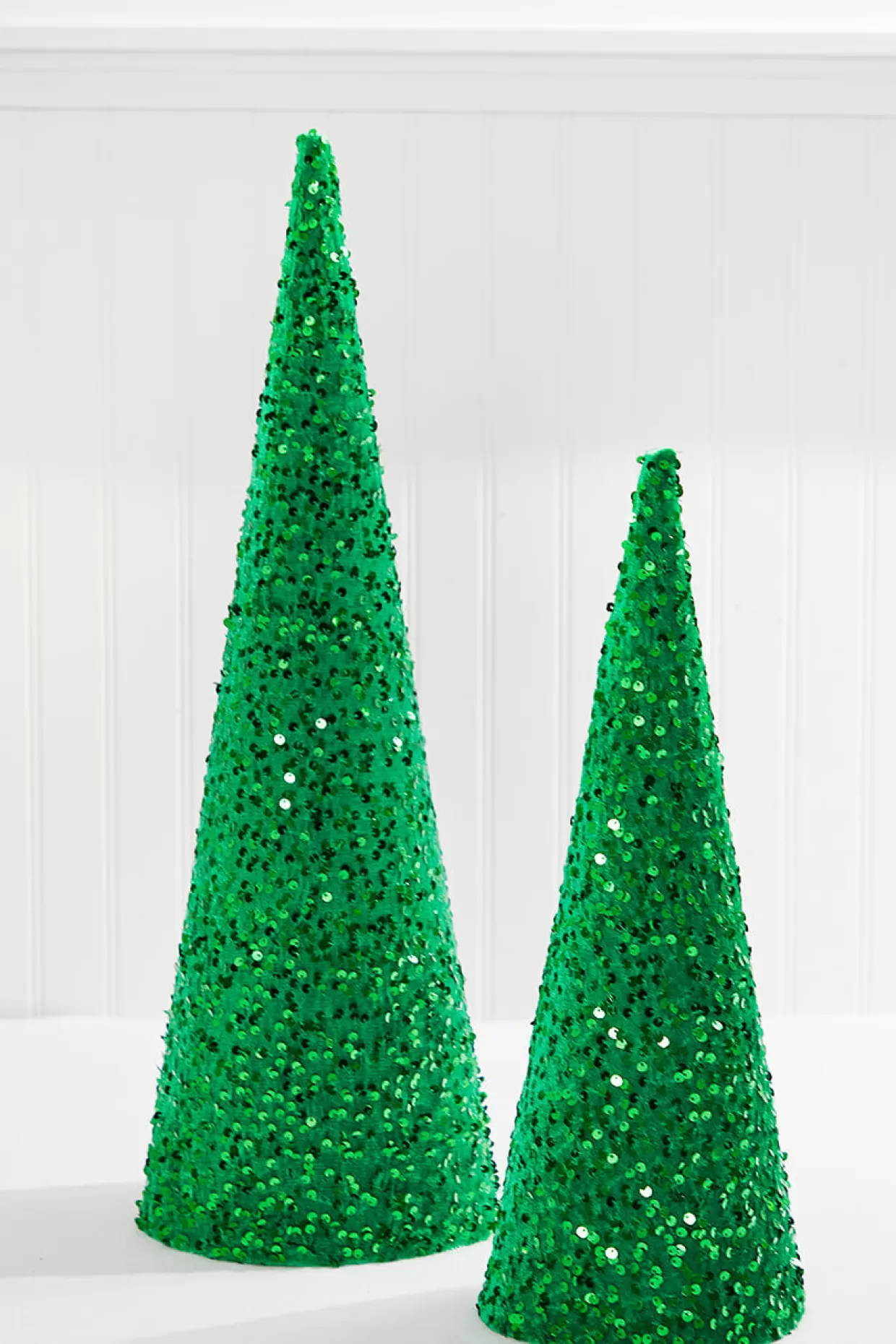 Decorator's Warehouse 18"-24" Green Sequin Cone Tree - Set Of 2