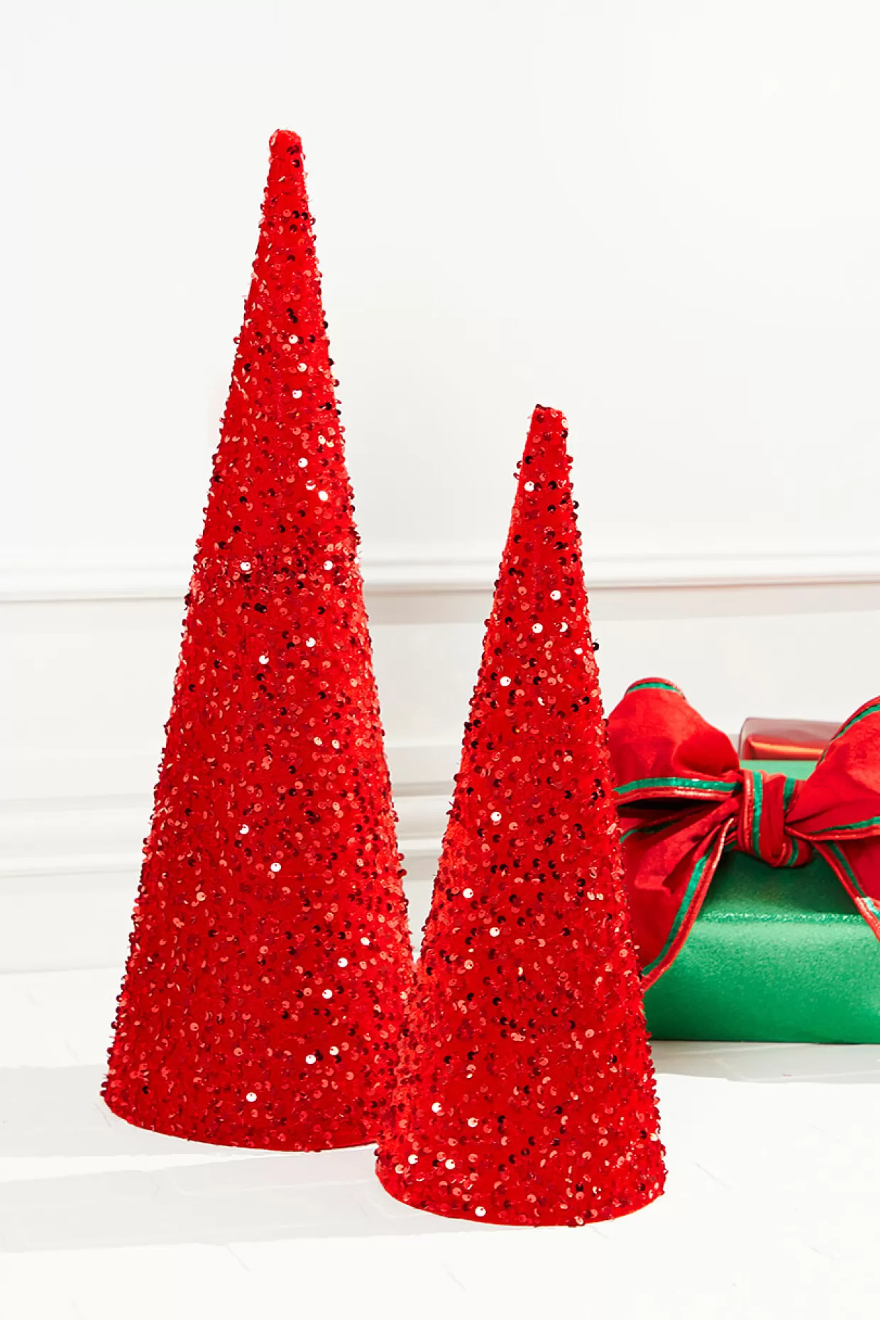 Decorator's Warehouse 18"-24" Red Sequin Cone Tree - Set Of 2