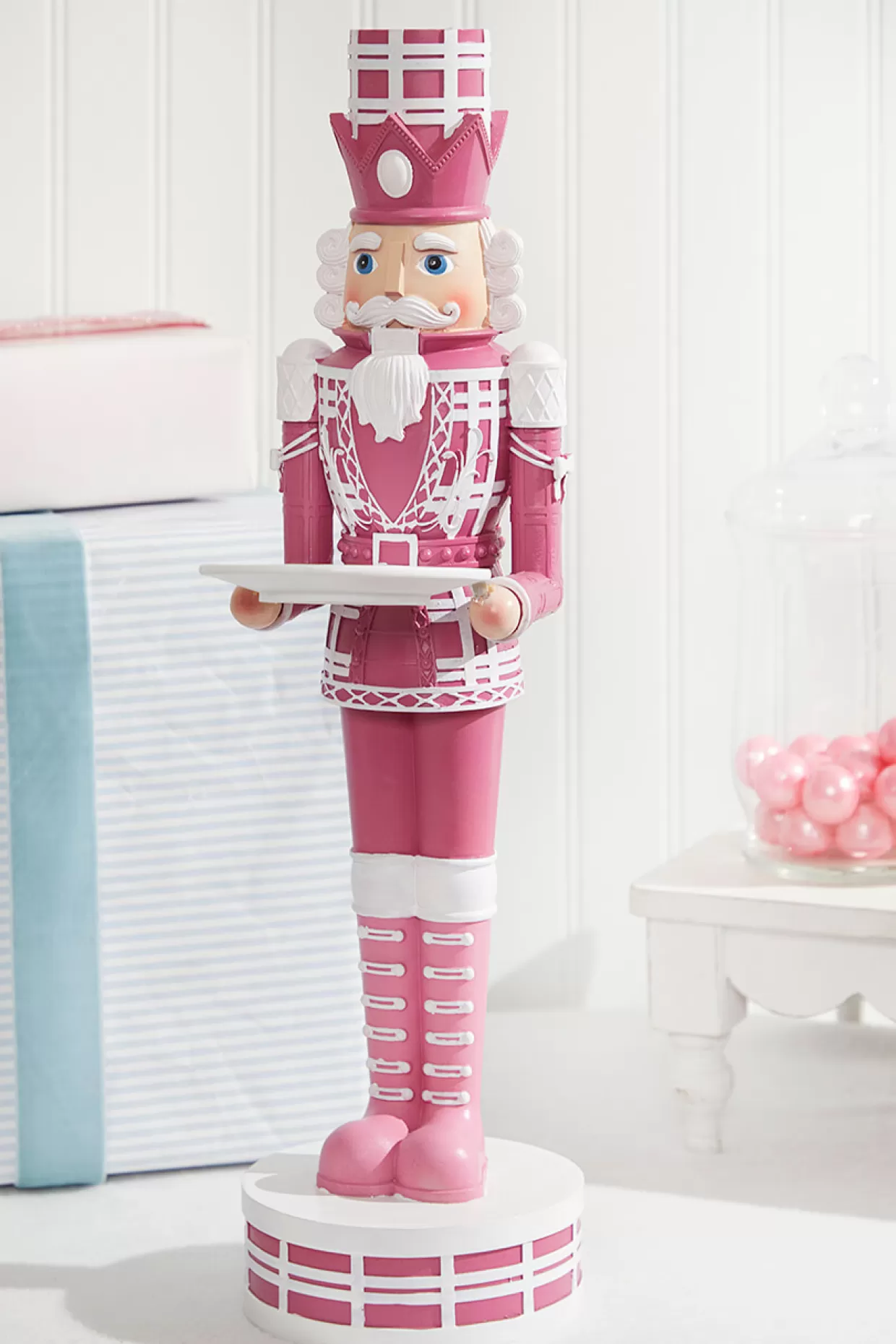 Decorator's Warehouse 20"H Nutcracker With Tray - Pink & White