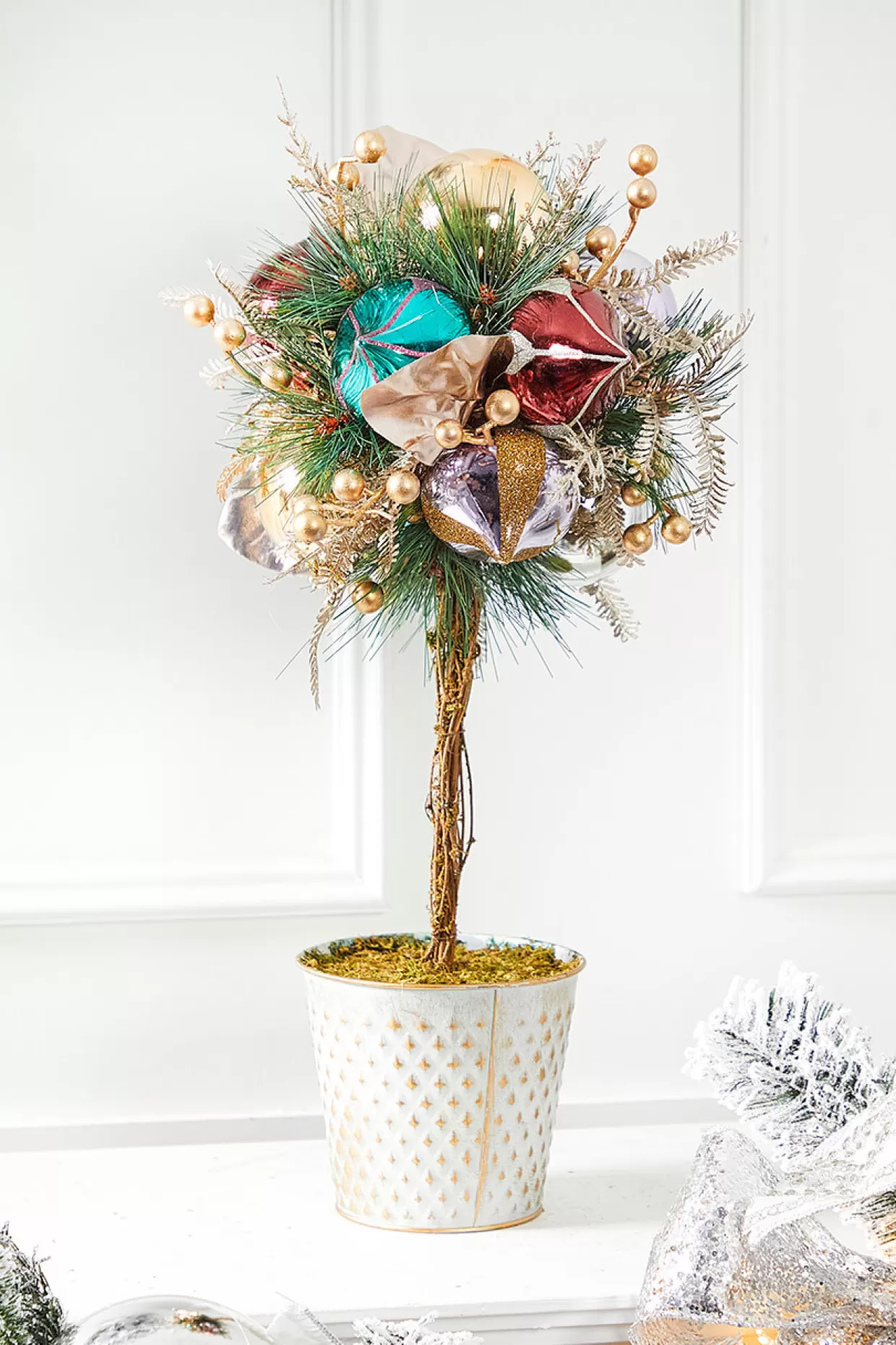 Decorator's Warehouse 22" Christmas Topiary With Ball Ornaments - Small
