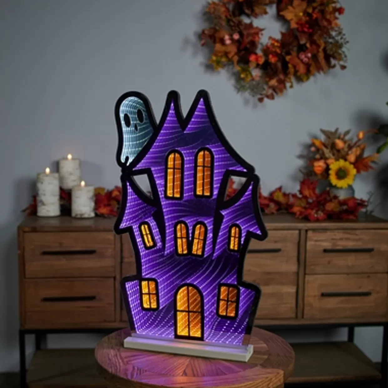 Decorator's Warehouse 23.5"H Haunted House With Ghost Infinity Light