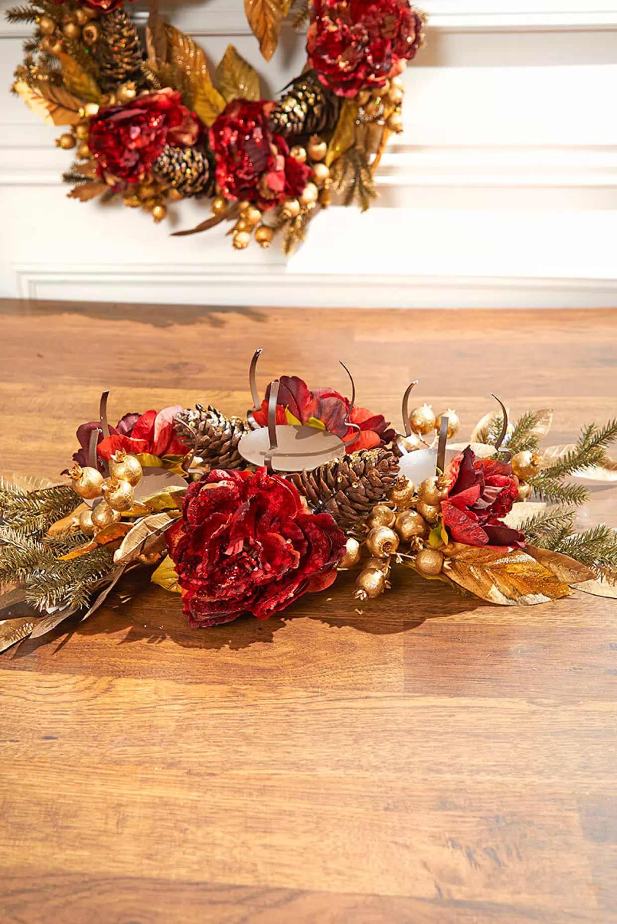 Decorator's Warehouse 24" Burgundy/Gold Three Peony Laurel
