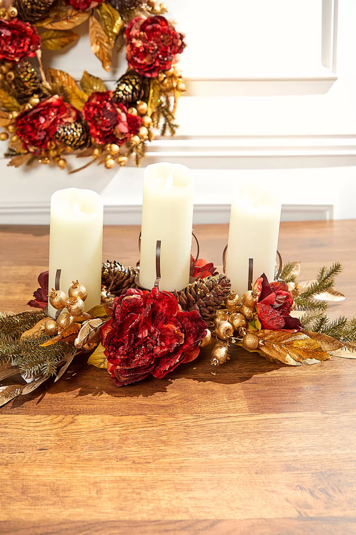 Decorator's Warehouse 24" Burgundy/Gold Three Peony Laurel