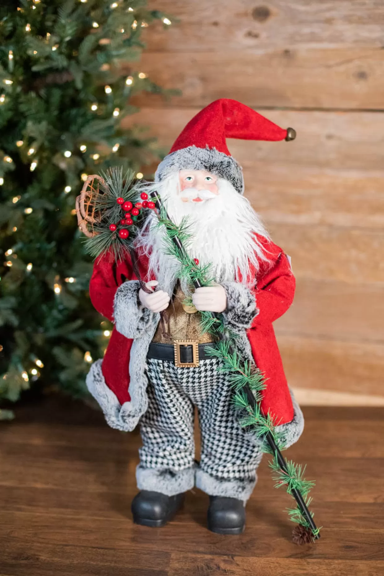 Decorator's Warehouse 24” Holiday Santa With Houndstooth Pants Figurine