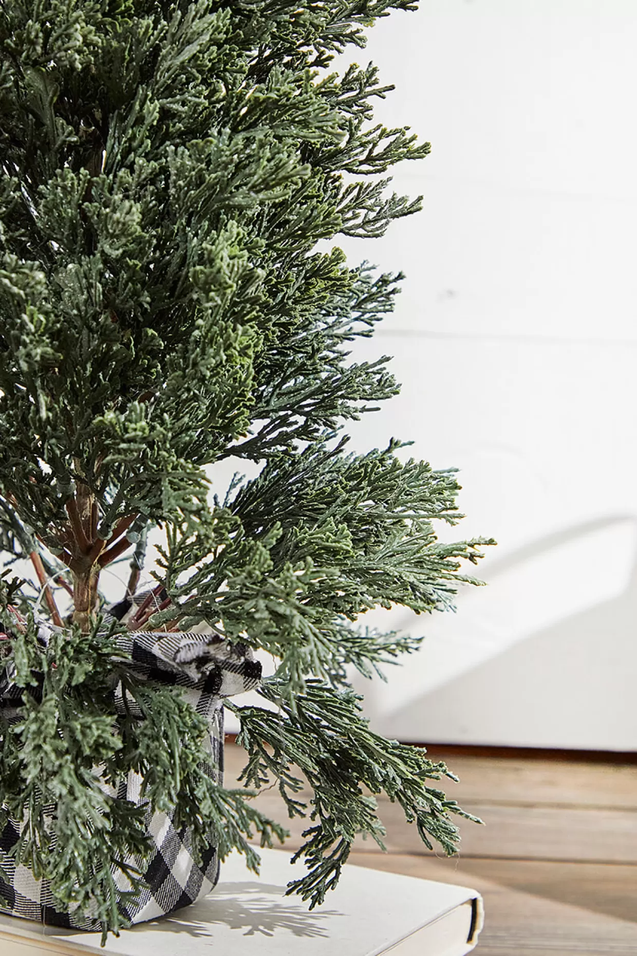 Decorator's Warehouse 24" Plastic Cedar Tree In Black & White Buffalo Fabric Bucket