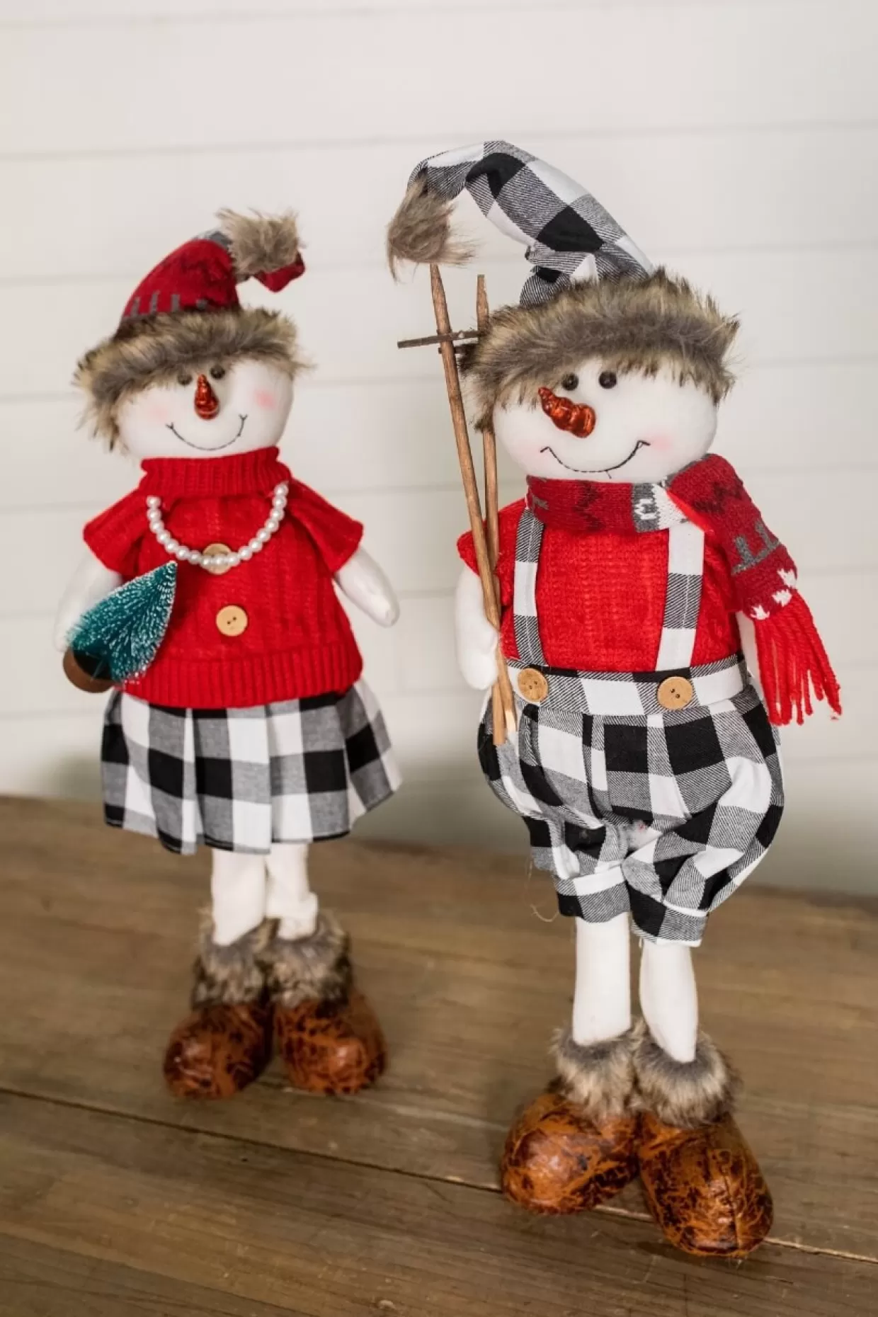 Decorator's Warehouse 25” Plush Snowman Figurine With Buffalo Check Pants