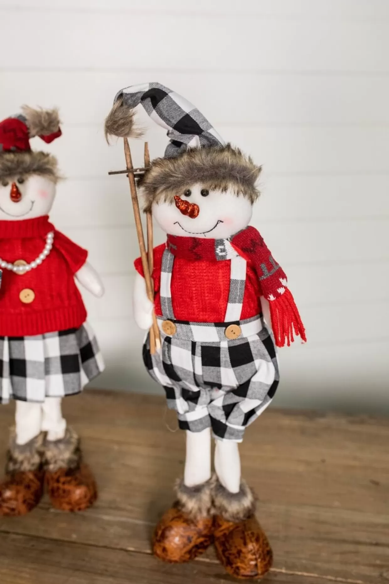 Decorator's Warehouse 25” Plush Snowman Figurine With Buffalo Check Pants