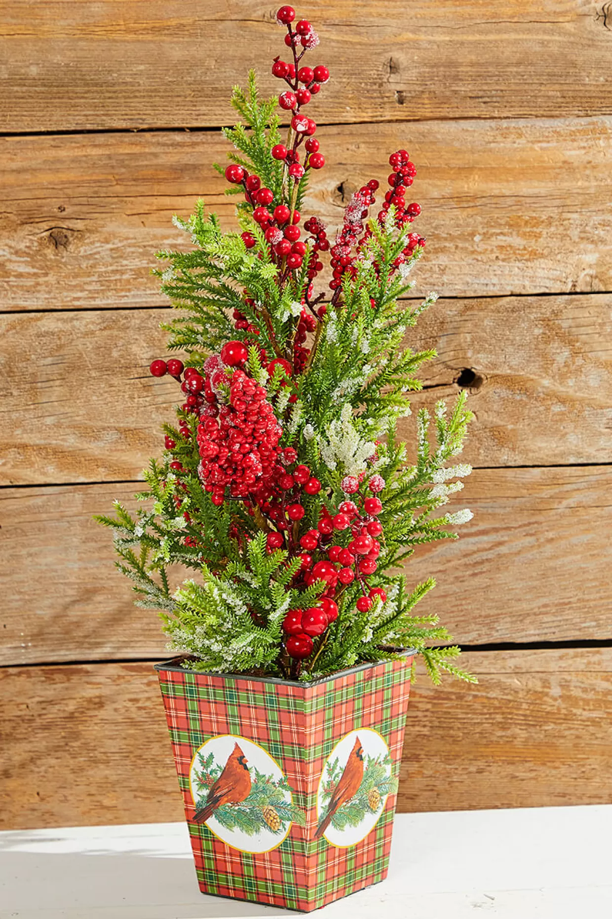 Decorator's Warehouse 26" Frost Weatherproof Berry Mini Spruce Tree In Pot