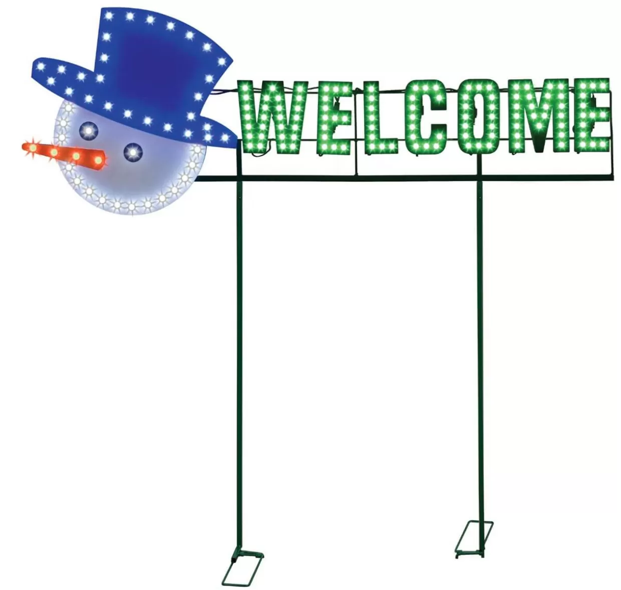 Decorator's Warehouse 36" Welcome Yard Sign - Snowman Face - Red/Green/Pure White With 162 Lights