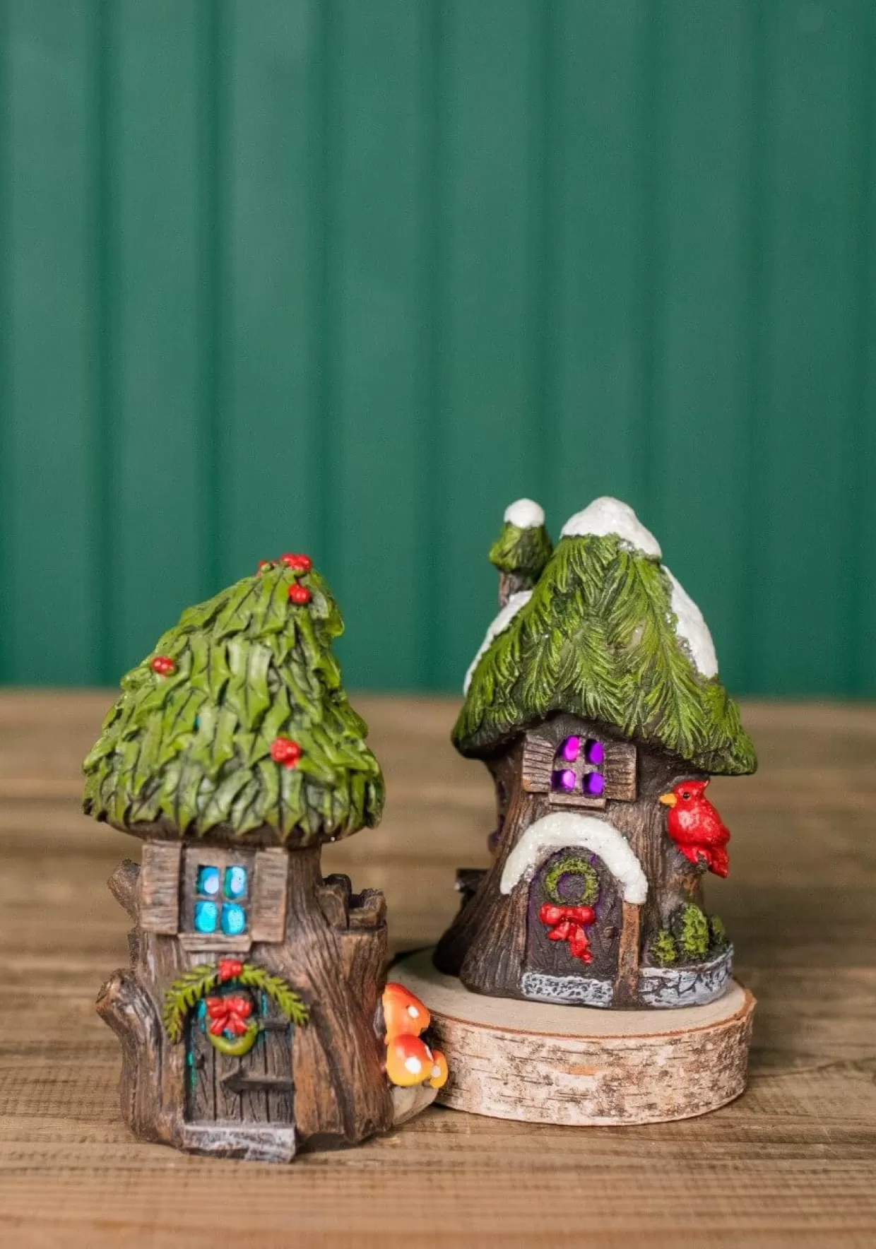 Decorator's Warehouse 4.5” Mini Resin Light Up Holly Tree House