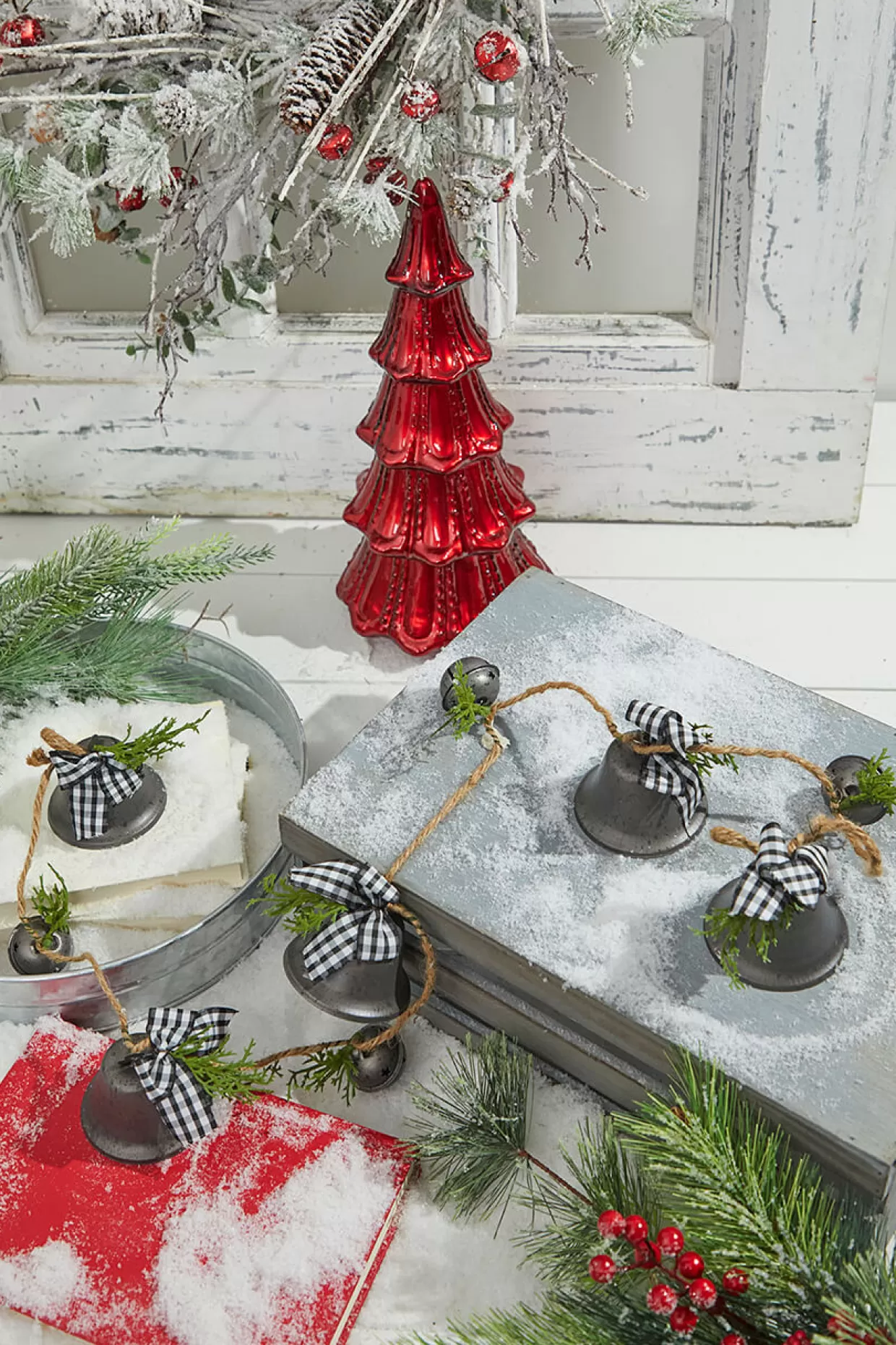 Decorator's Warehouse 48” Galvanized Bells Garland With Country Check Bows