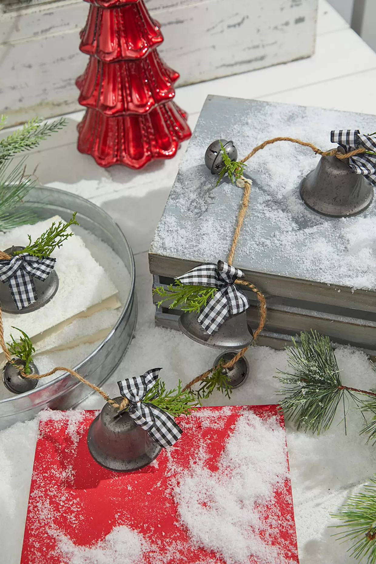 Decorator's Warehouse 48” Galvanized Bells Garland With Country Check Bows