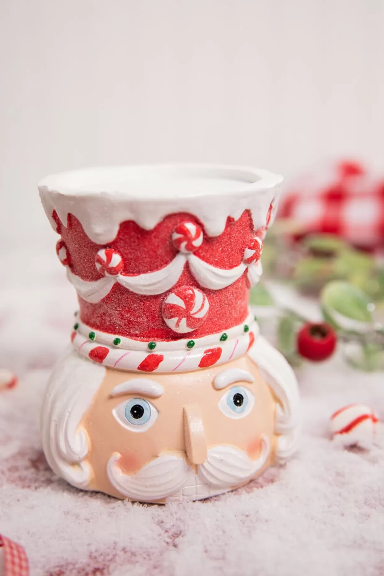 Decorator's Warehouse 5.5” Red & White Resin Peppermint Nutcracker Candle Holder