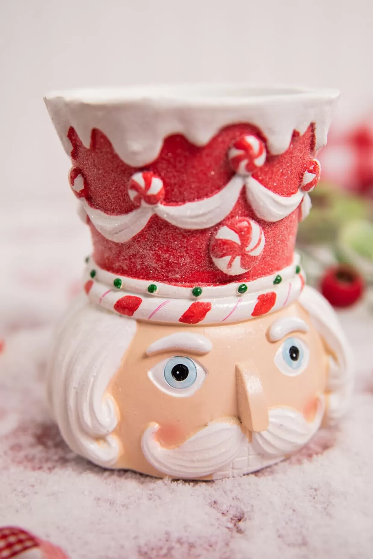 Decorator's Warehouse 5.5” Red & White Resin Peppermint Nutcracker Candle Holder