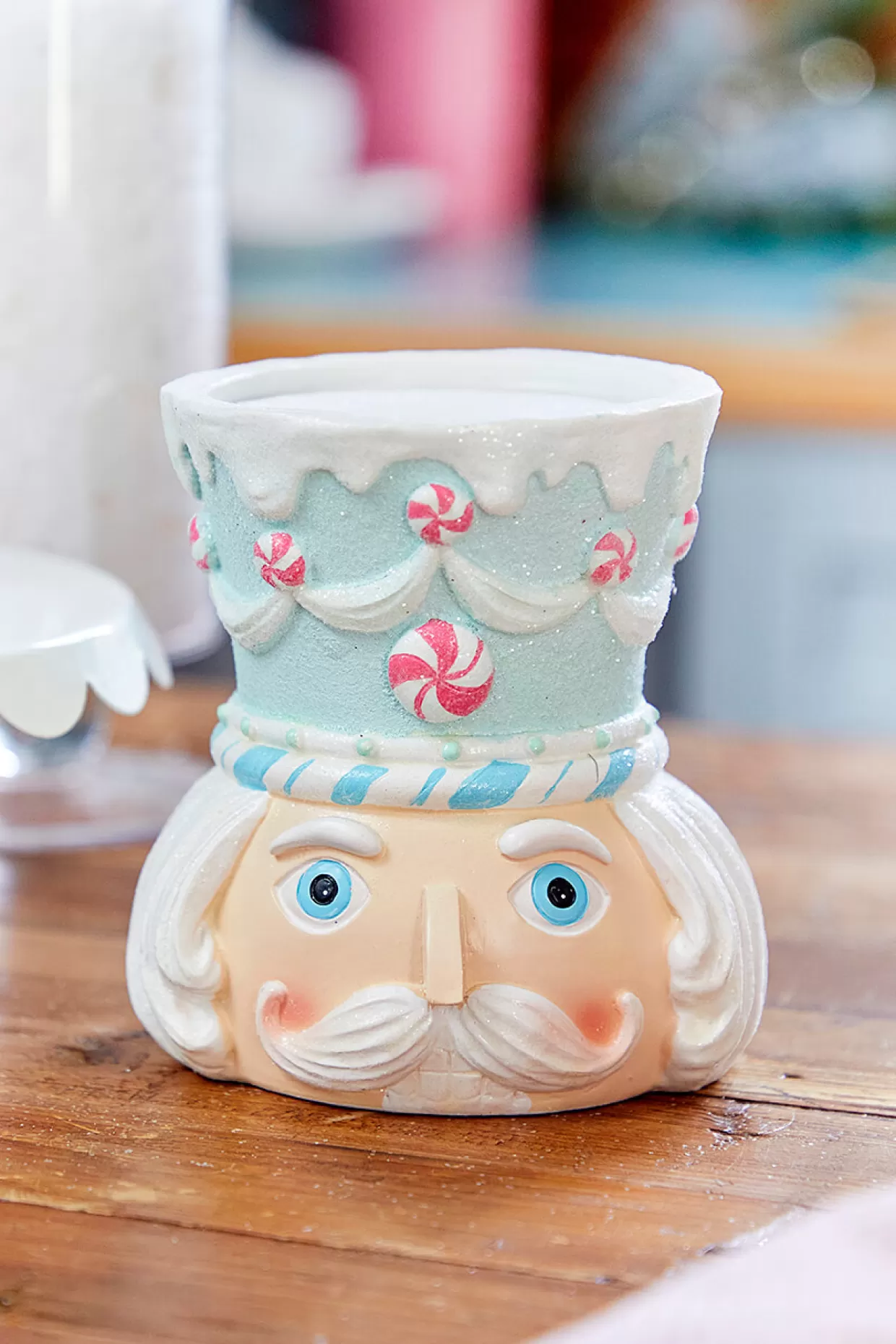 Decorator's Warehouse 5.5” Teal Resin Pastel Candy Nutcracker Candle Holder