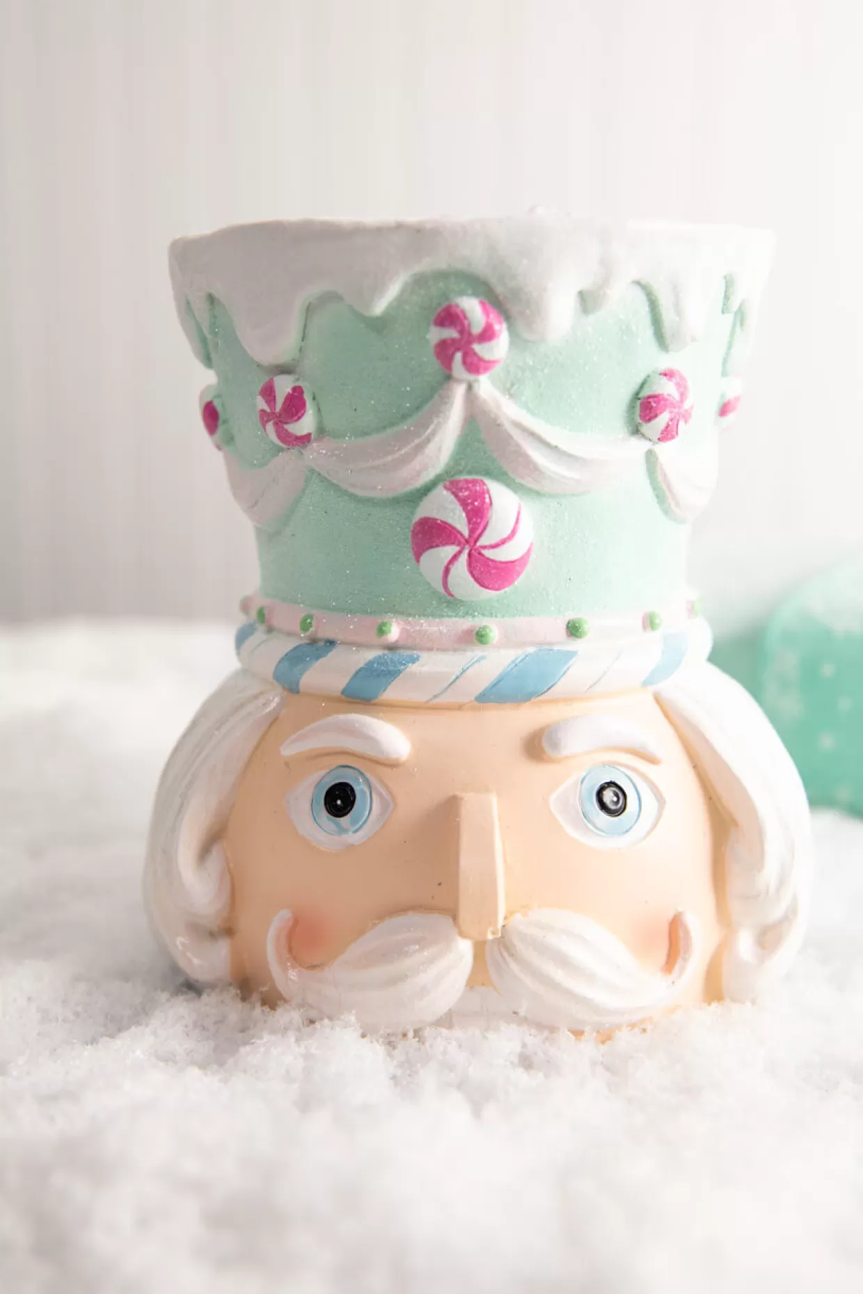 Decorator's Warehouse 5.5” Teal Resin Pastel Candy Nutcracker Candle Holder
