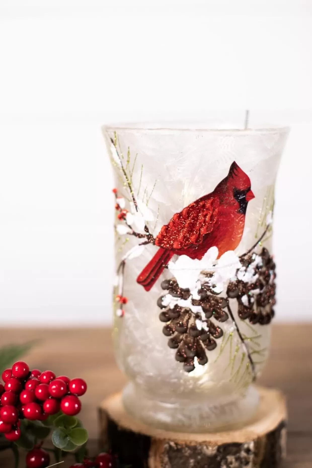 Decorator's Warehouse 8” Glass Cardinal Pine Cone Vase