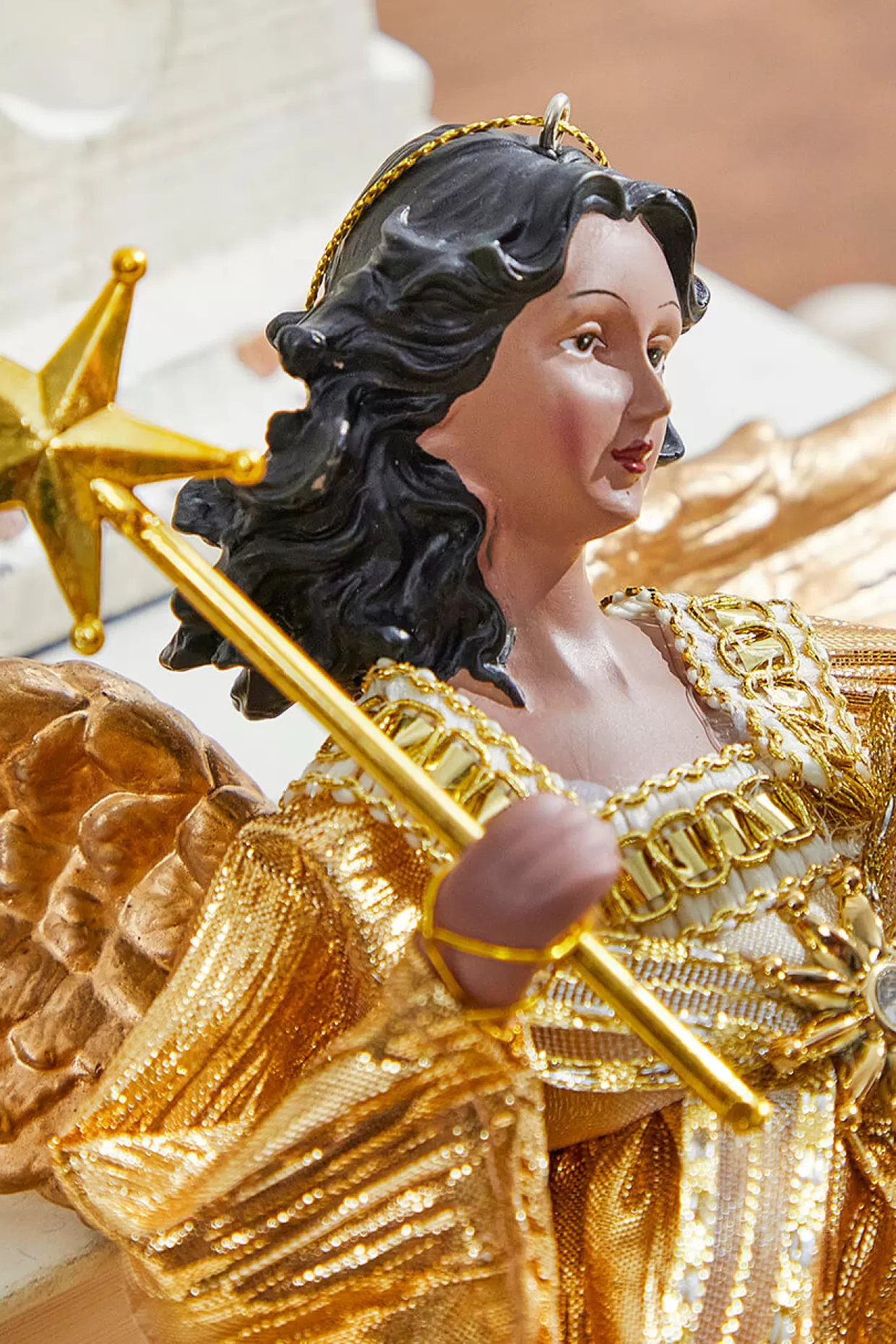 Decorator's Warehouse 9" Gold Fabric Flying Black Angel Ornament