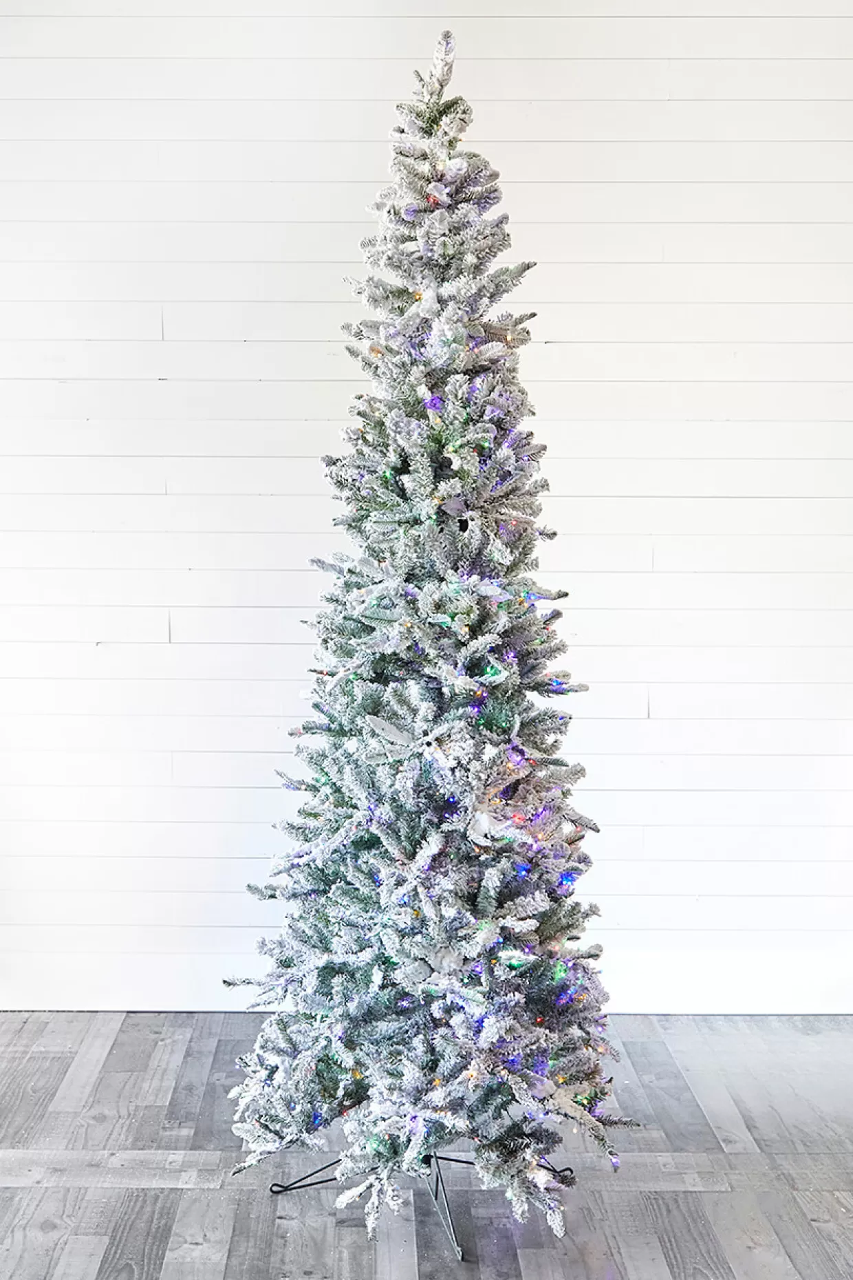 Decorator's Warehouse 9' Snowcrest Pencil Pine Artificial Christmas Tree With 700 Color-Changing Lights