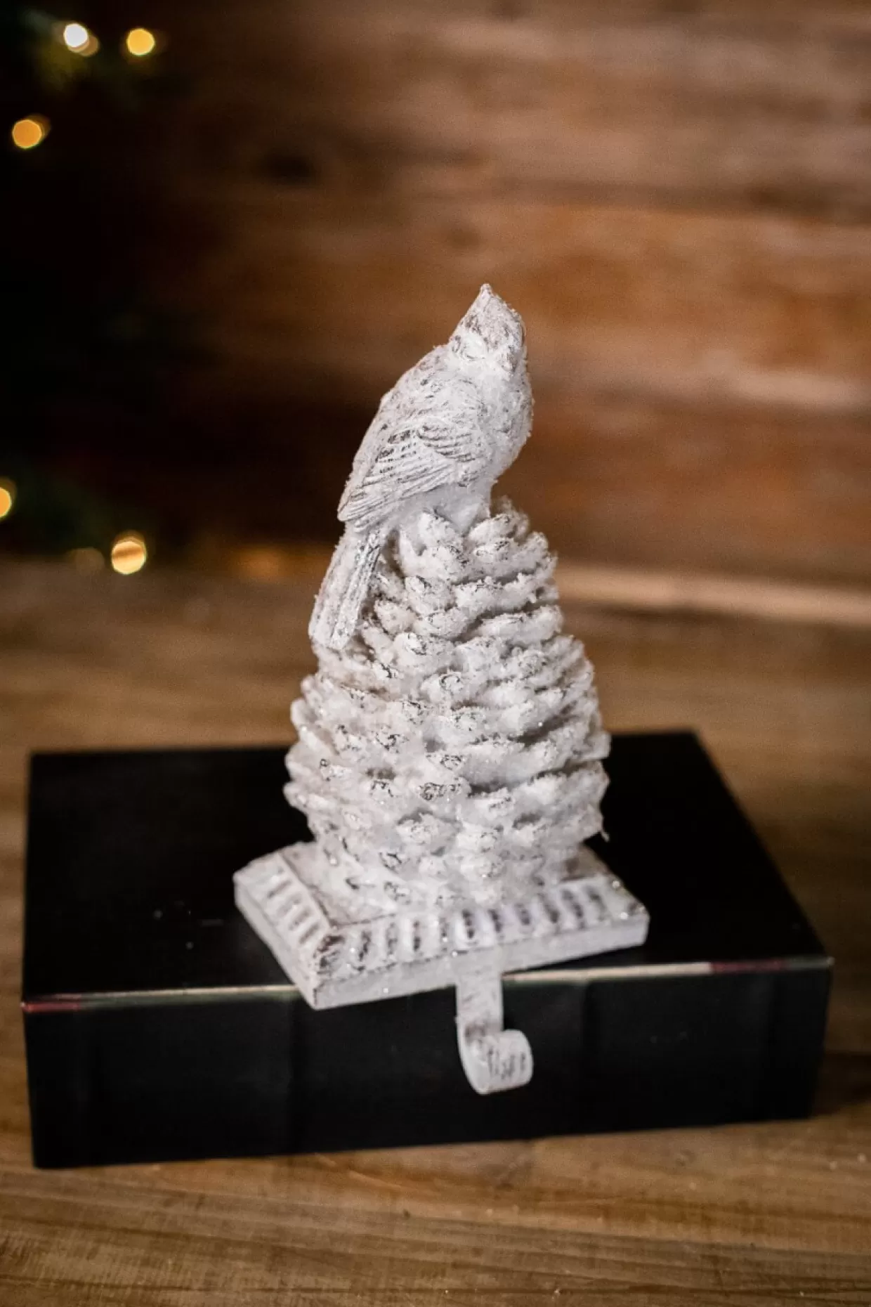 Decorator's Warehouse 9” White Pine Cone Bird Stocking Hanger