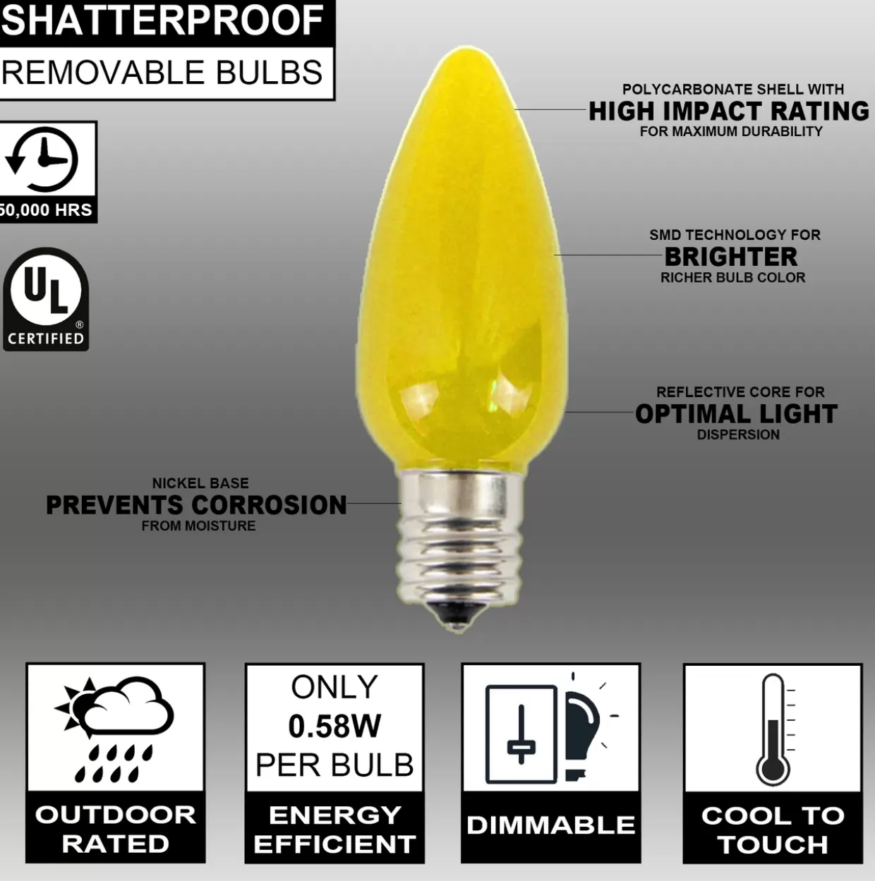 Decorator's Warehouse C9 Wonderful LED SMD Bulb (25 Bulbs/bag) - Frosted, Yellow