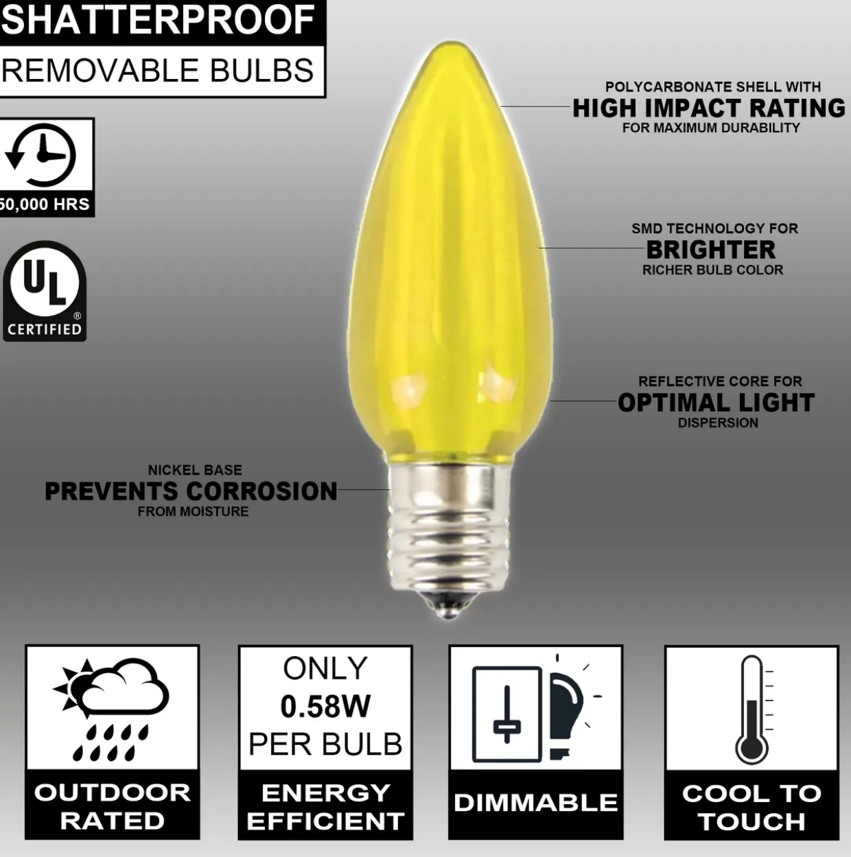 Decorator's Warehouse C9 Wonderful LED SMD Bulb (25 Bulbs/bag) - Smooth, Yellow