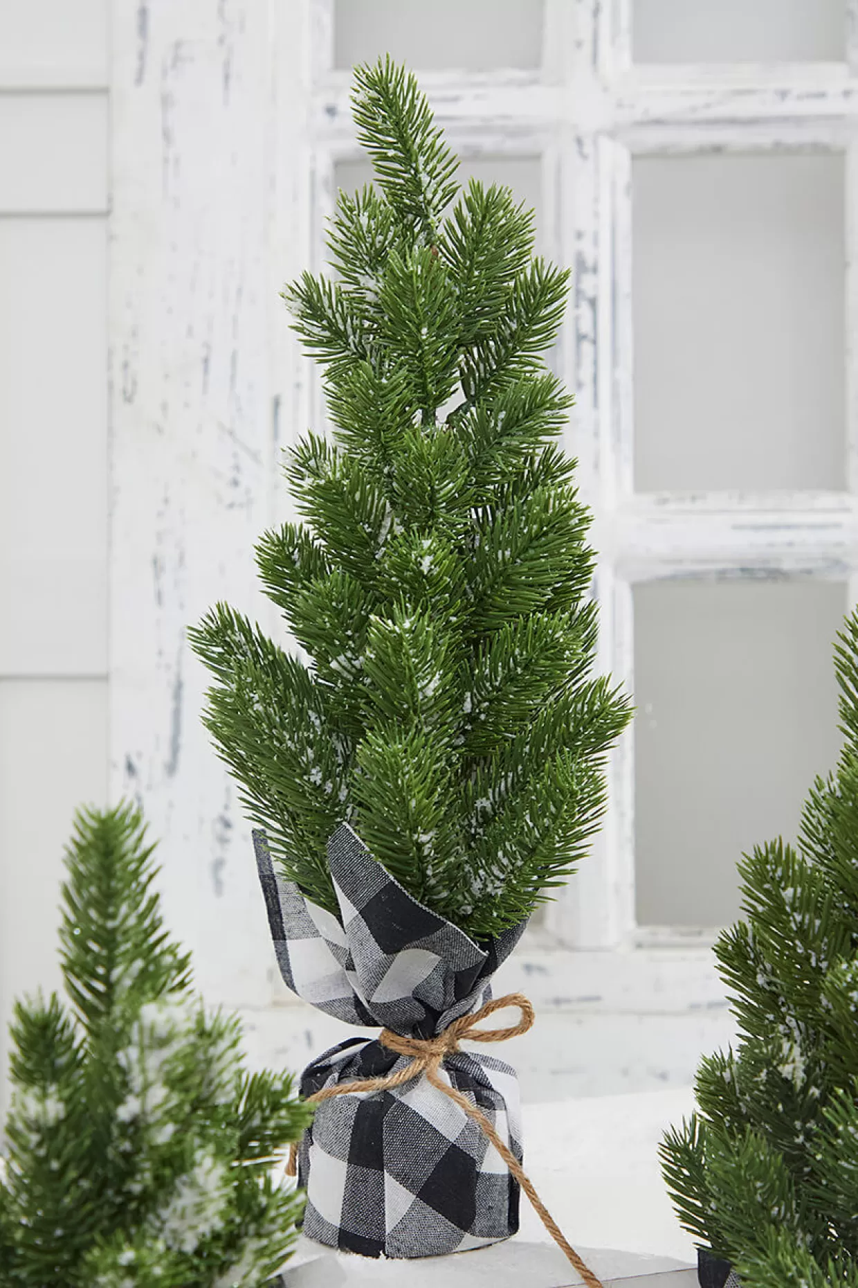 Decorator's Warehouse Flocked Pine Tree With Plaid Fabric - Large