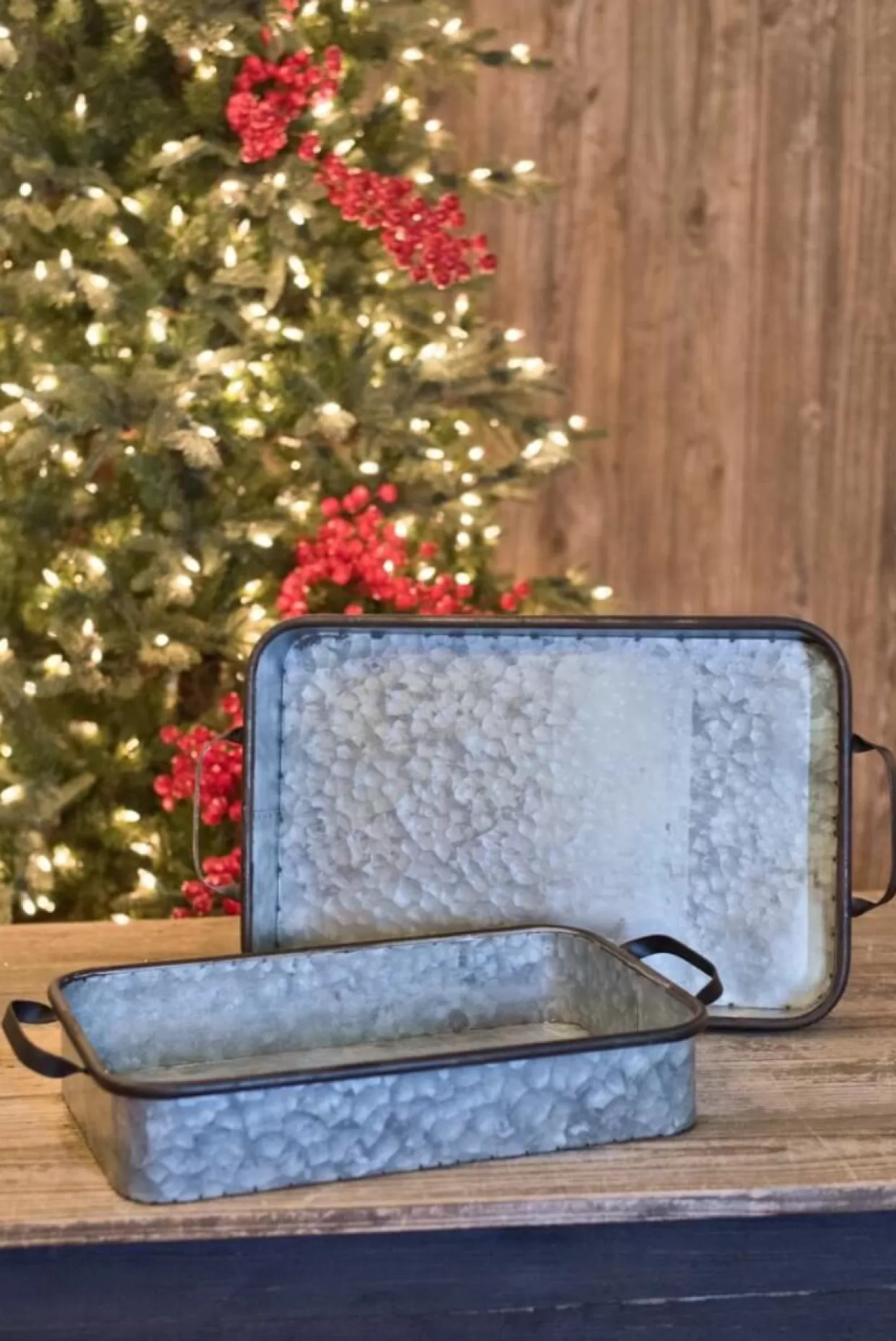 Decorator's Warehouse Galvanized Metal Trays - Set Of 2
