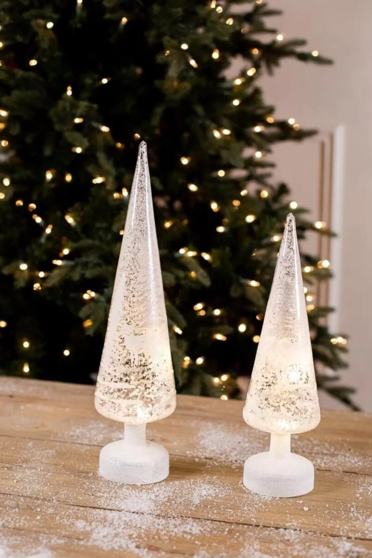 Decorator's Warehouse Glass Light Up Winter Scene Trees- Set Of 2