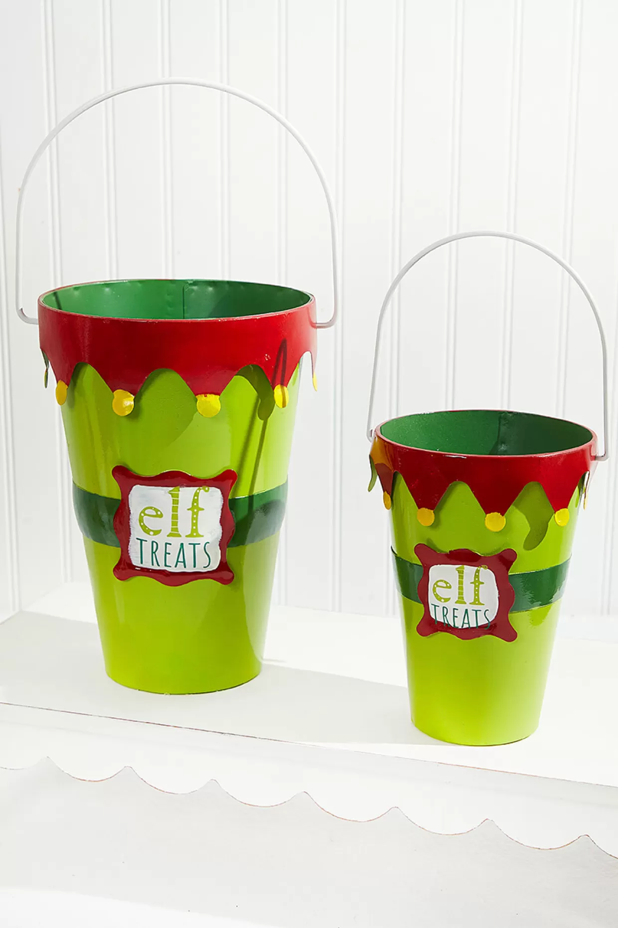 Decorator's Warehouse Green With Red Elf Treats Bucket Set
