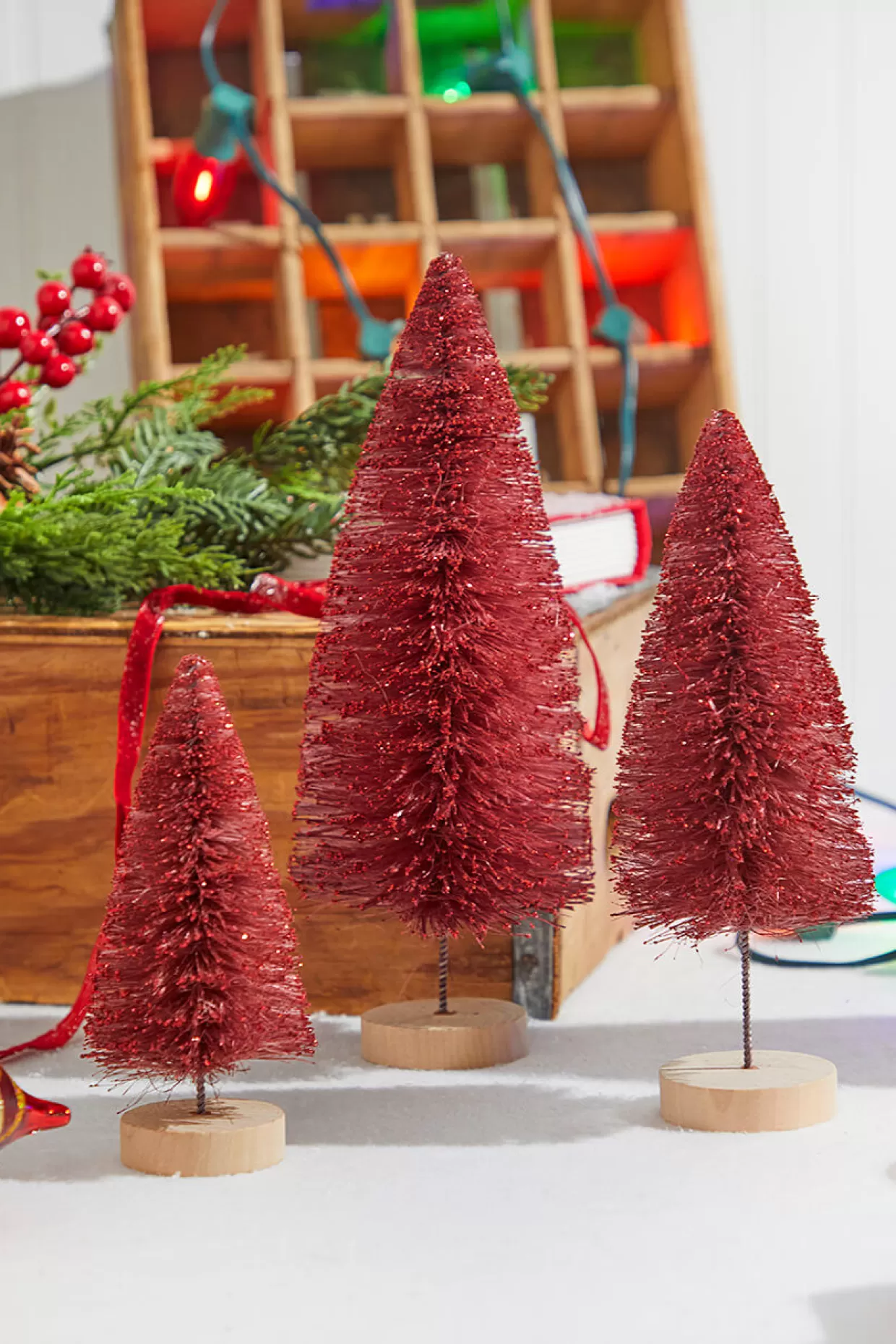 Decorator's Warehouse Red Bottle Brush Tree - Set Of 3